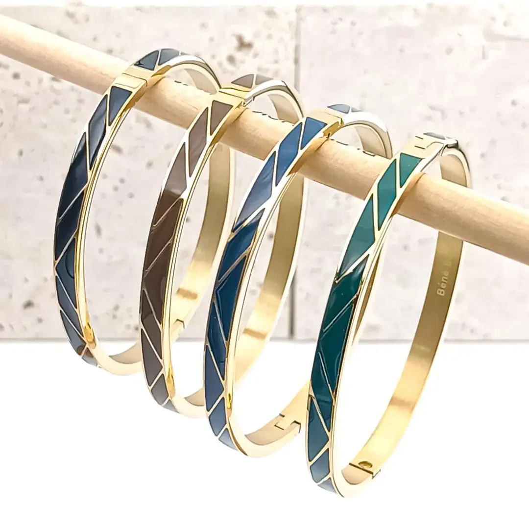 Collection bracelets joncs en acier inoxydable émail coloré