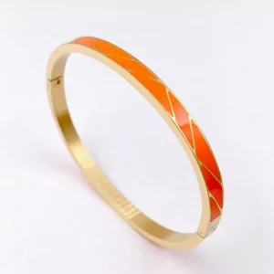 Bracelet en acier jonc émaillé orange