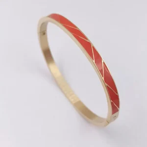 Bracelet en acier jonc émaillé coloré rouge orangé