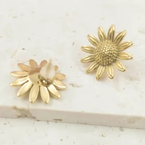 Boucles d'oreilles puce en forme de marguerite dorée en acier inoxydable