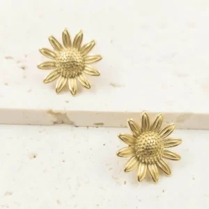Paire de boucles d'oreilles puce en forme de marguerite dorée en acier inoxydable