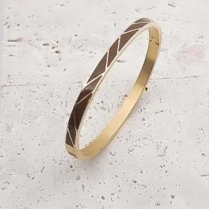 bracelet jonc en acier inoxydable émaillé pour femme émail coloré marron foncé