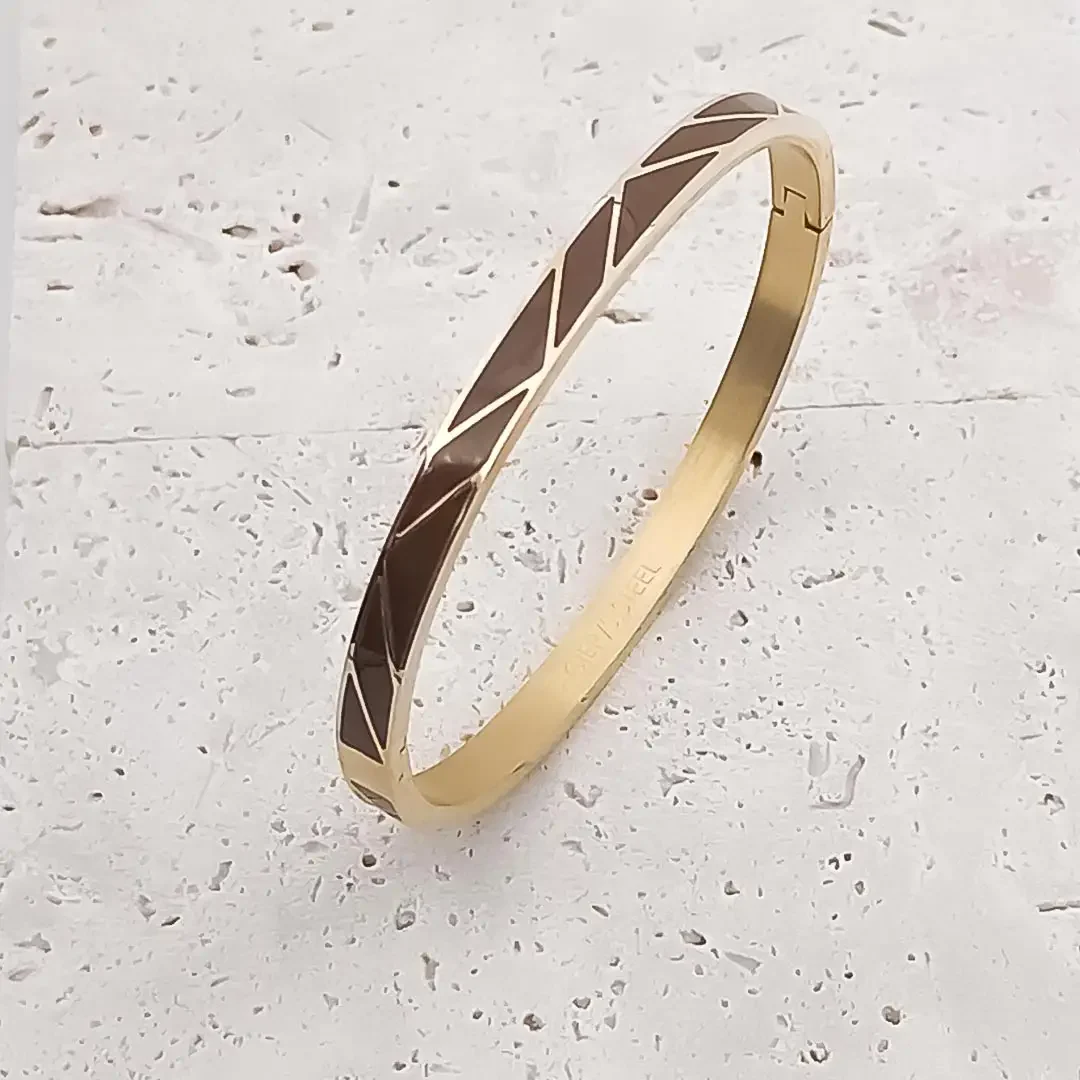 bracelet jonc en acier inoxydable émaillé pour femme émail coloré marron foncé