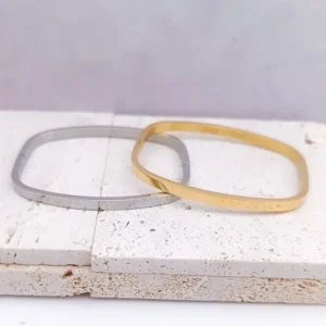 Bracelet moderne jonc rigide en acier inoxydable doré ou argenté