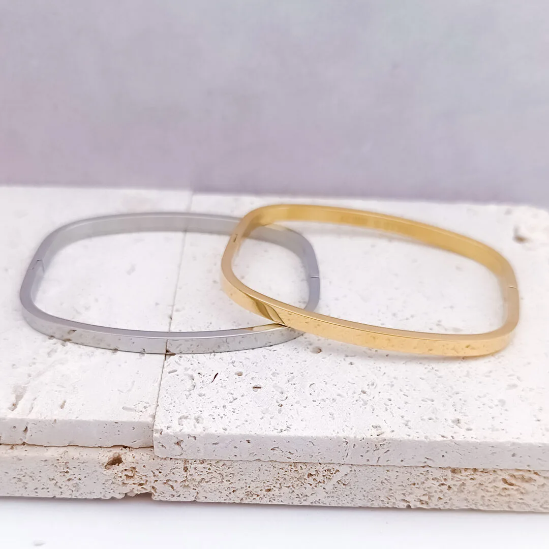 Bracelet moderne jonc rigide en acier inoxydable doré ou argenté