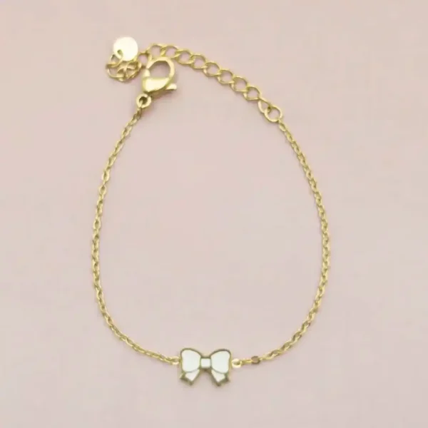 Bracelet enfant en acier doré avec noeud colorée ajustable pour petite fille 4 à 9 ans