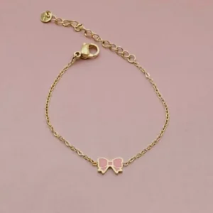 Bracelet enfant en acier doré avec colorée rose ajustable pour petite fille 4 à 9 ans