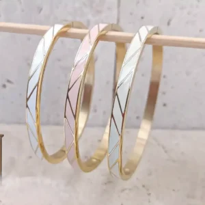 bracelets joncs acier pour femme émaillés colorés rose, blanc et créme