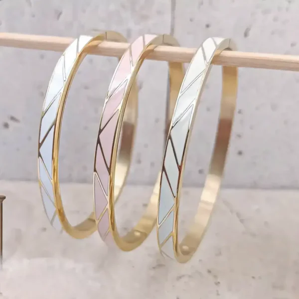 bracelets joncs acier pour femme émaillés colorés rose, blanc et créme