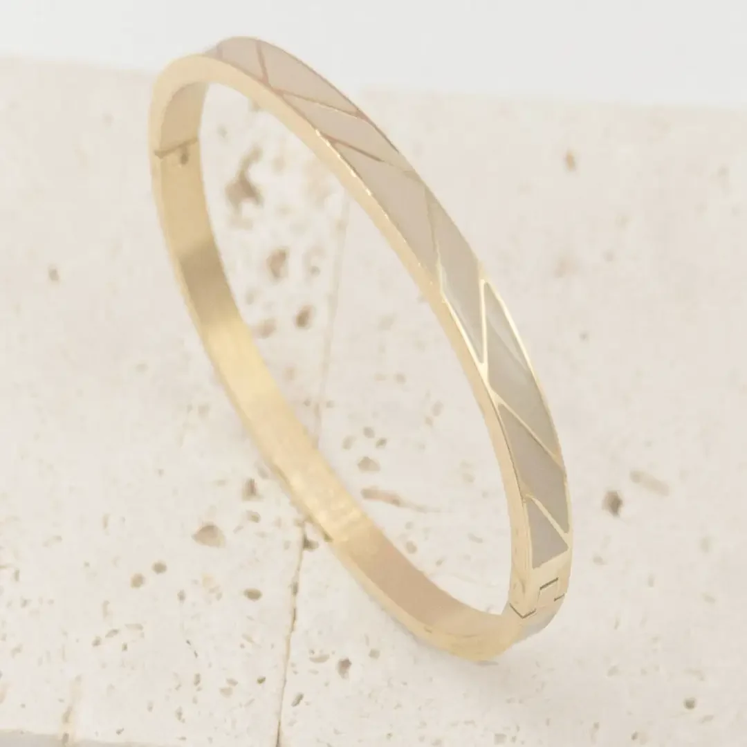 bracelet jonc acier pour femme émaillé coloré beige marron