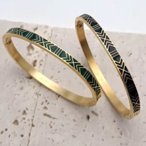 bracelet jonc en acier émaillé vert ou noir pour femme