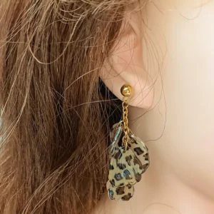 Boucles d’oreilles pendantes chic avec motif léopard et chaînes dorées