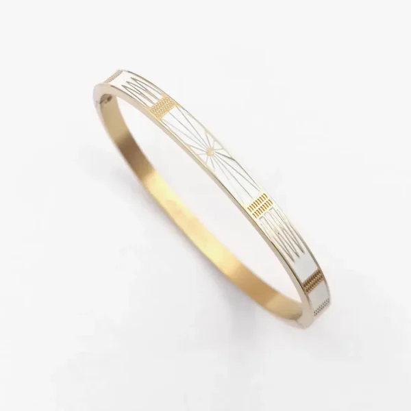 Bracelet jonc acier doré émail blanc collection Solaris