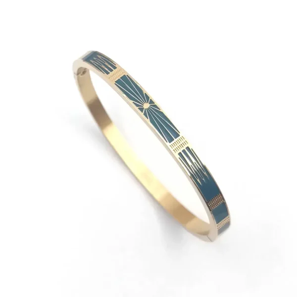 Bracelet jonc acier doré émail bleu canard collection Solaris
