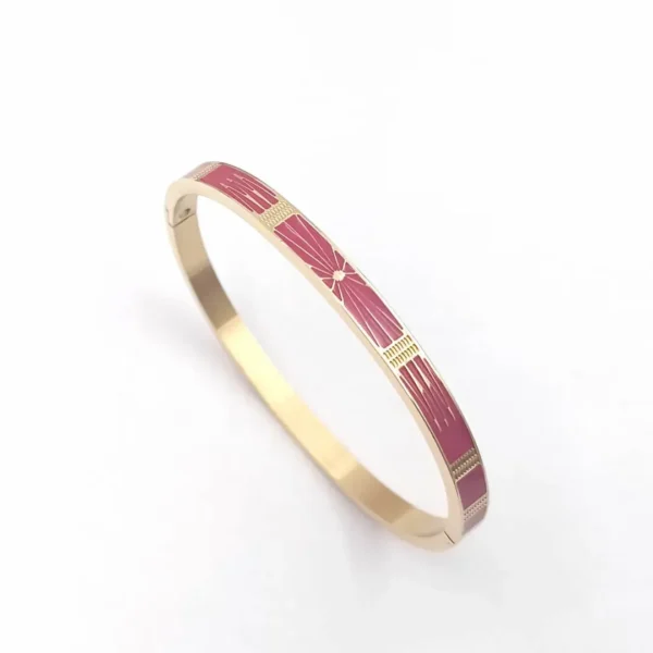 Bracelet jonc acier doré émail fushia frambroise collection Solaris