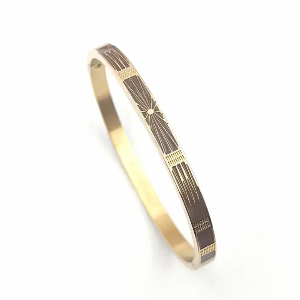 Bracelet jonc acier doré émail marron collection Solaris