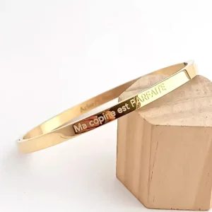 Bracelet jonc en acier doré gravé « Ma copine est parfaite », bijou amitié cadeau femme
