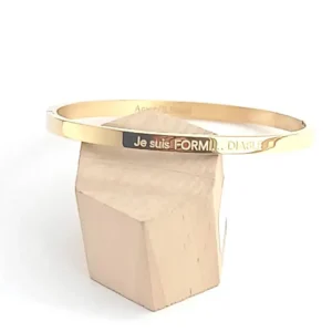 Bracelet jonc doré en acier inoxydable gravé « Je suis FORMI....DIABLE», bijou élégant et tendance pour femme, idée cadeau romantique et personnalisée.