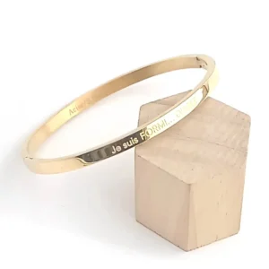 Bracelet jonc doré en acier inoxydable gravé « Je suis FORMI...DIABLE», bijou élégant et tendance pour femme, idée cadeau romantique et personnalisée.