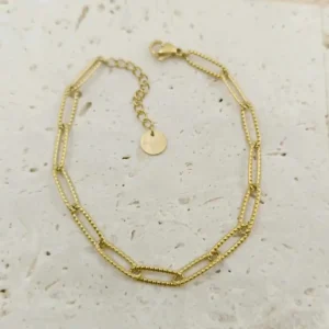 Bracelet en acier doré à maillons martelés, bijou tendance et raffiné pour femme