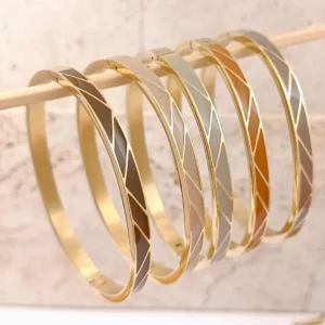 Bracelets joncs acier pour femme émaillés colorés rdans les tons marrons, beige, taupe