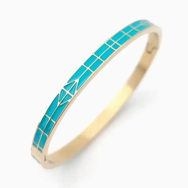Bracelets Joncs Émaillés Sagitta – Harmonie en Orange, Turquoise, Cyan – Image 2