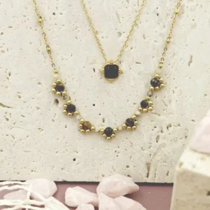 Colliers en acier doré orné de perles marrons dorées, bijou fin et élégant pour femme