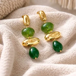Boucles-oreilles-pendantes-acier-résine-vert