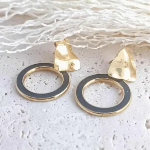 Boucles d’oreilles en acier inoxydable doré et noir, au design géométrique moderne et élégant pour femme