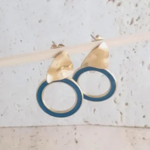 Boucles d’oreilles en acier inoxydable doré et émail vert canard au design géométrique moderne et élégant pour femme