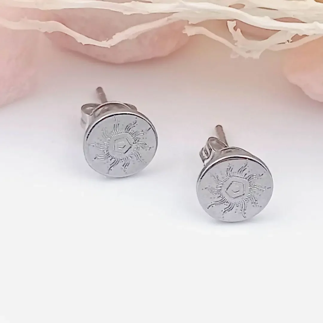 oucles d’oreilles clous motif soleil en acier inoxydable argenté