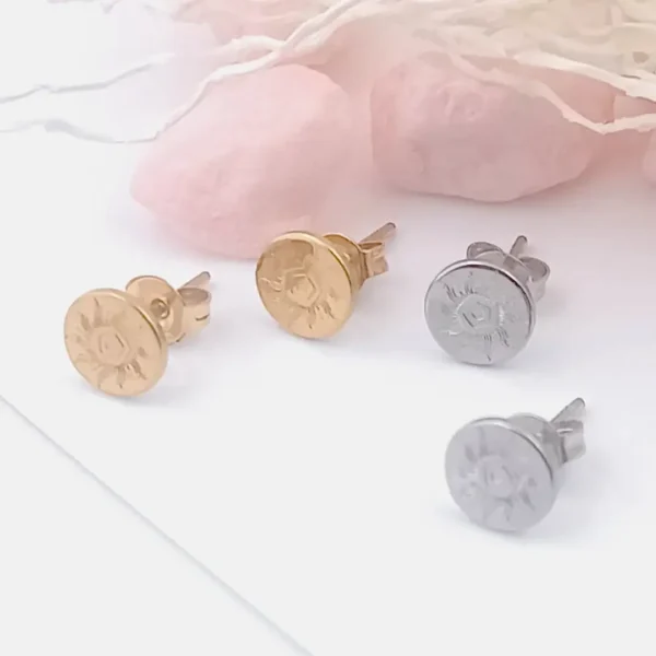 Boucles d’oreilles clous motif soleil en acier inoxydable doré et argenté