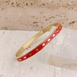 bracelet jonc acier inoxydable doré émaillé de couleur rouge