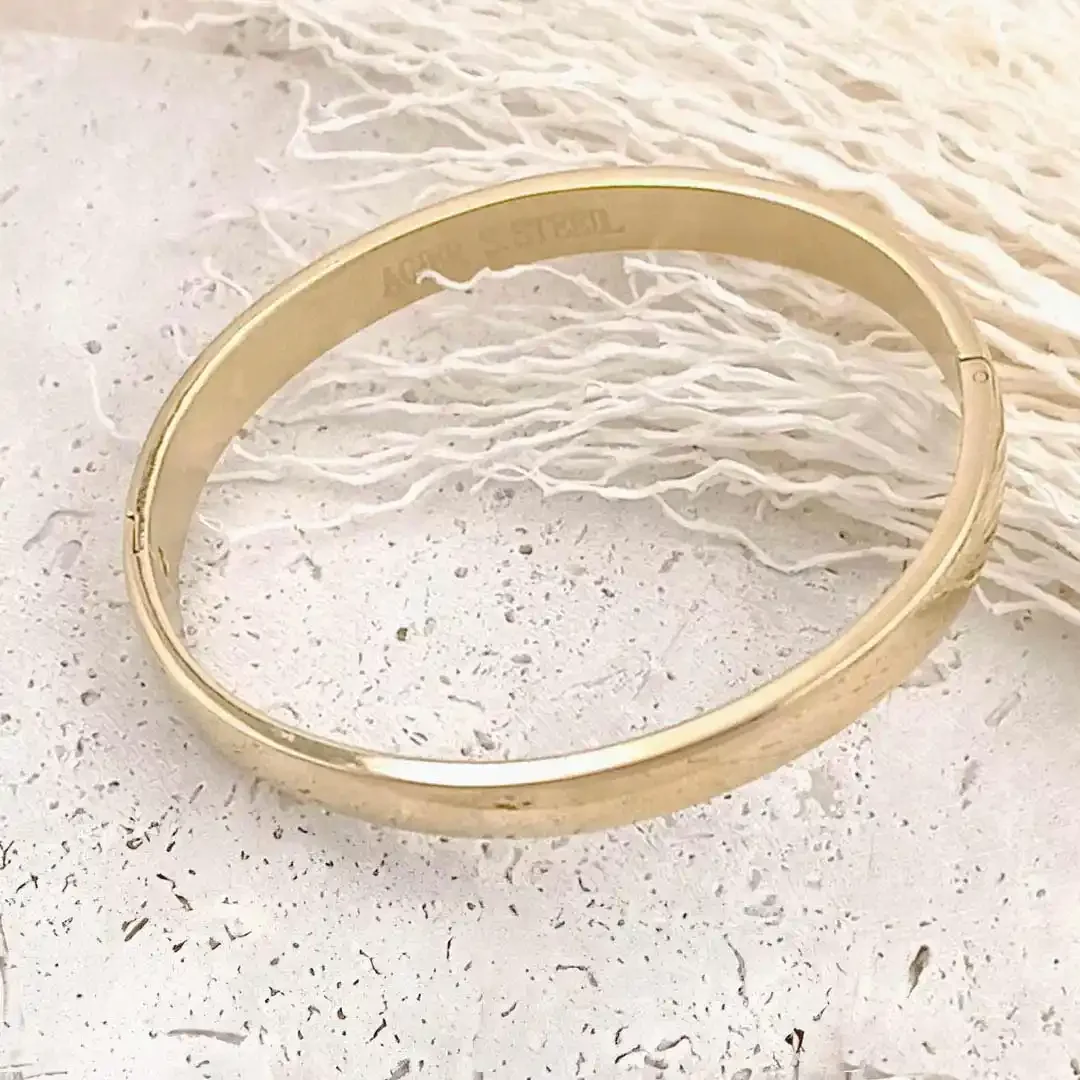 Bracelet jonc en acier inoxydable doré brillant pour femme, bijou chic et intemporel