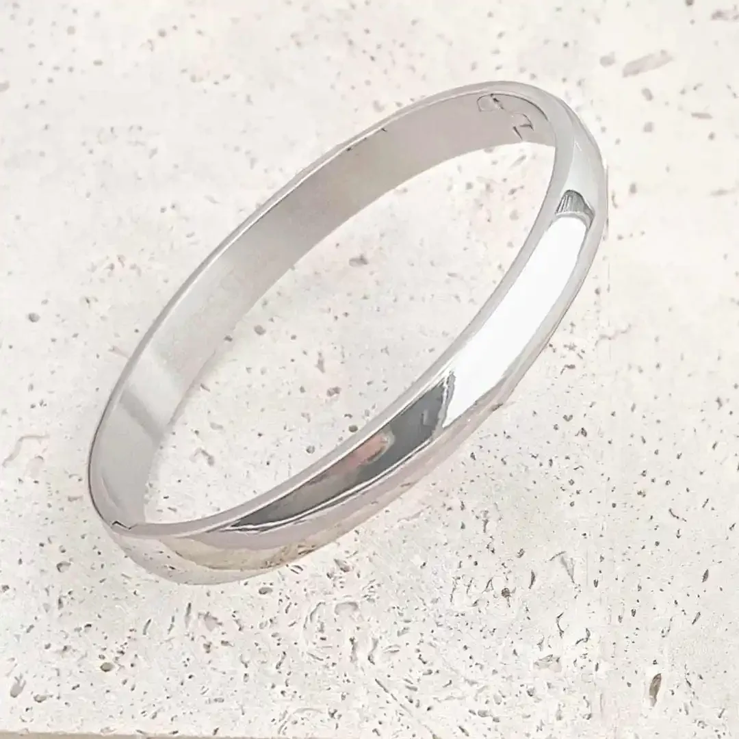 Bracelet jonc en acier inoxydable argenté brillant pour femme, bijou chic et intemporel