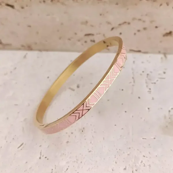 bracelet jonc en acier inoxydable émaillé de couleur rose