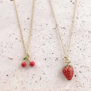 Colliers en acier inoxydable pendentifs fruits fraise ou cerise au choix