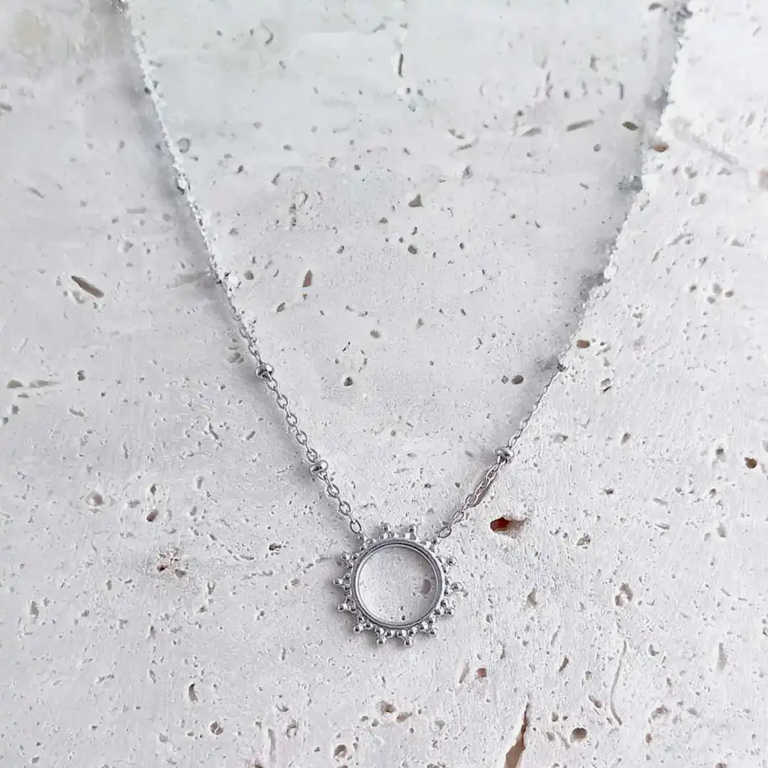 Colliers pendentif soleil en acier inoxydable, argenté, bijoux tendance femme