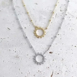 Colliers pendentif soleil en acier inoxydable, doré et argenté, bijoux tendance femme