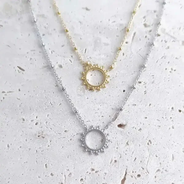 Colliers pendentif soleil en acier inoxydable, doré et argenté, bijoux tendance femme