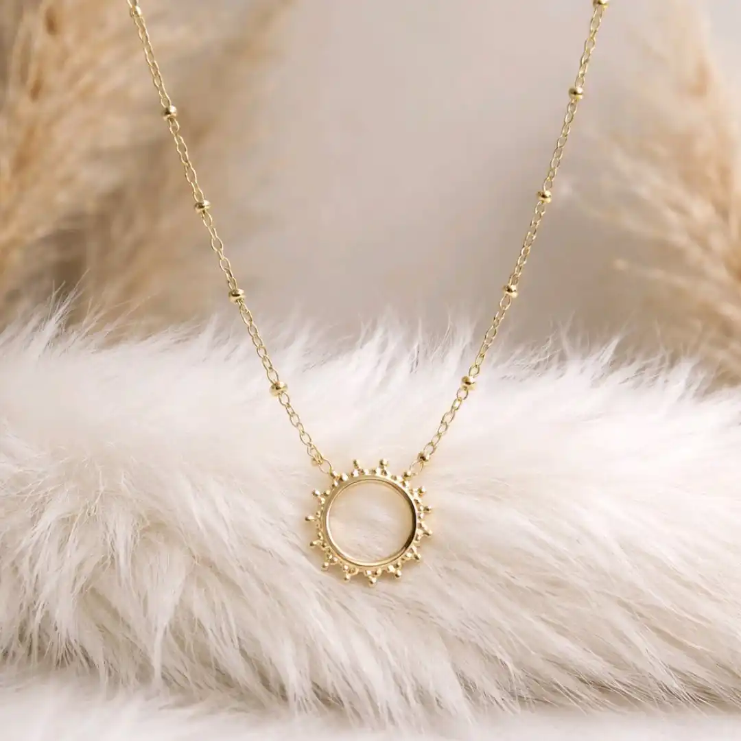 Collier Soleil Femme BONNYBIRD En Acier Inoxydable Doré - Dorure 18 Carats, Longueur Réglable 50-55 Cm, Sans Nickel, Boîte Cadeau