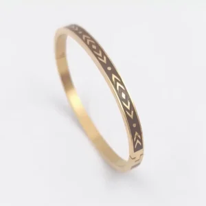 Bracelet jonc ovale en acier et émaillé marron