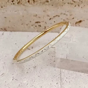 bracelet jonc coloré fin en acier doré émail blanc