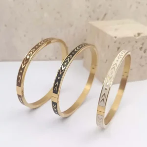 bracelets joncs acier ovales émaillés colorés marron, noir oublanc au choix