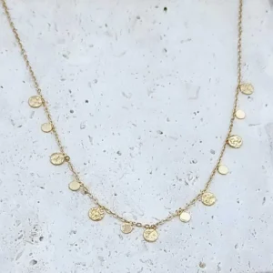 Collier en acier doré délicat orné de pastilles martelées, bijou minimaliste pour femme