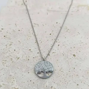 Collier arbre de vie en acier argenté , bijoux symboliques et élégants