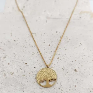 Collier arbre de vie en acier doré, bijoux symboliques et élégants