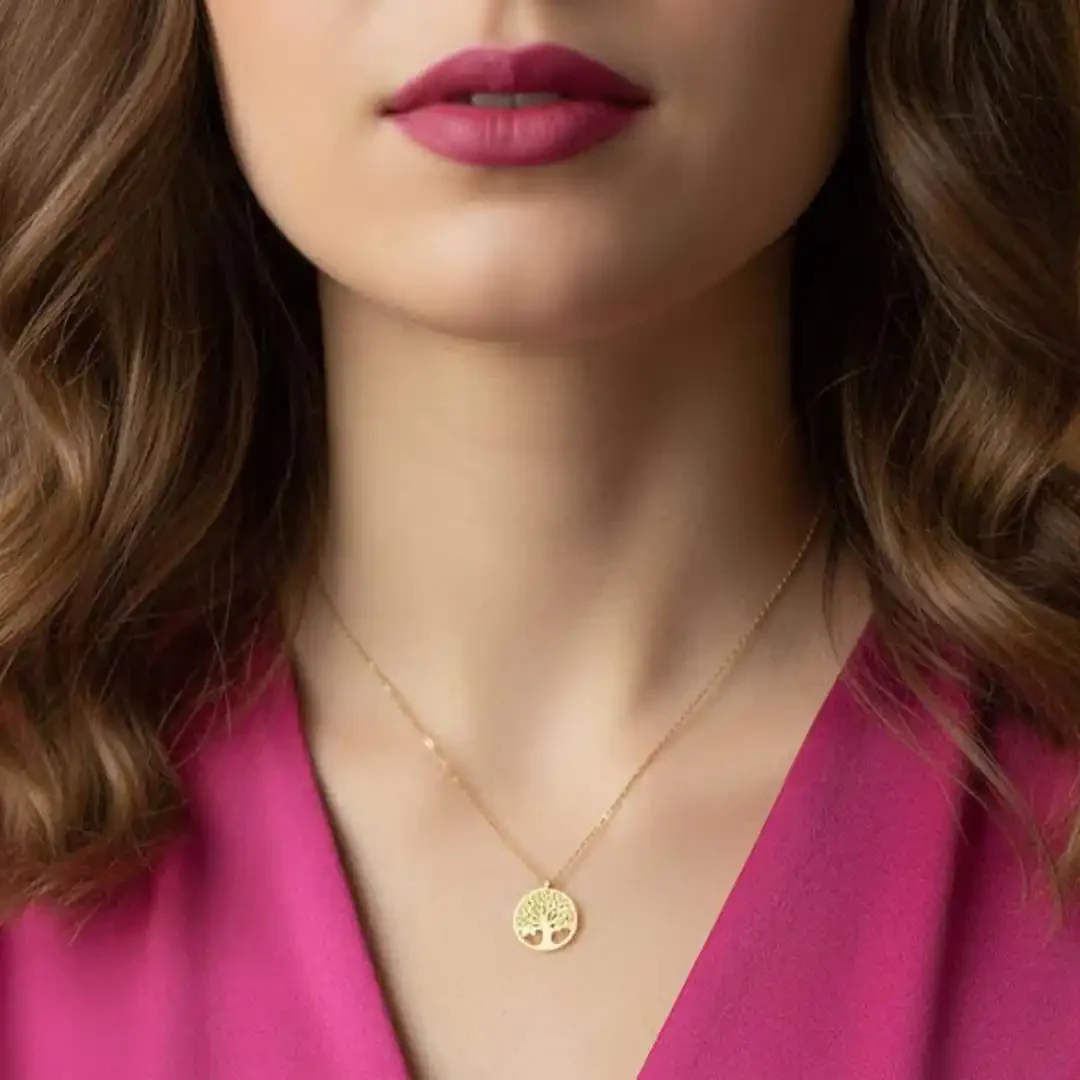 Colliersarbre de vie en acier doré, bijoux symboliques et élégants