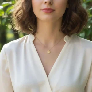 Collier arbre de vie en acier doré , pendentif rond ajouré arbre de vie