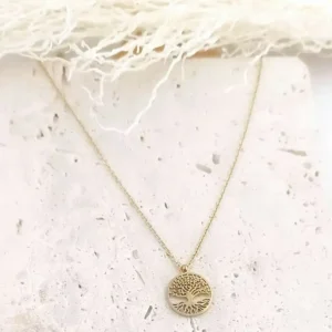 Collier arbre de vie en acier doré, bijoux symboliques et élégants